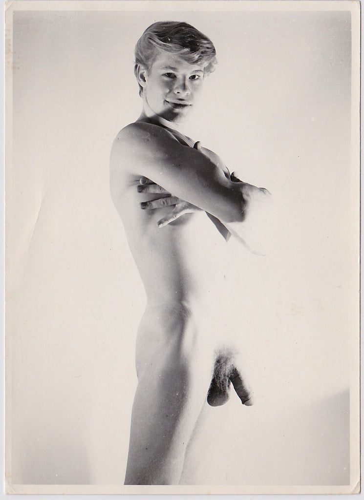 Young Blond Guy with Arms Crossed vintage gay photo male nude