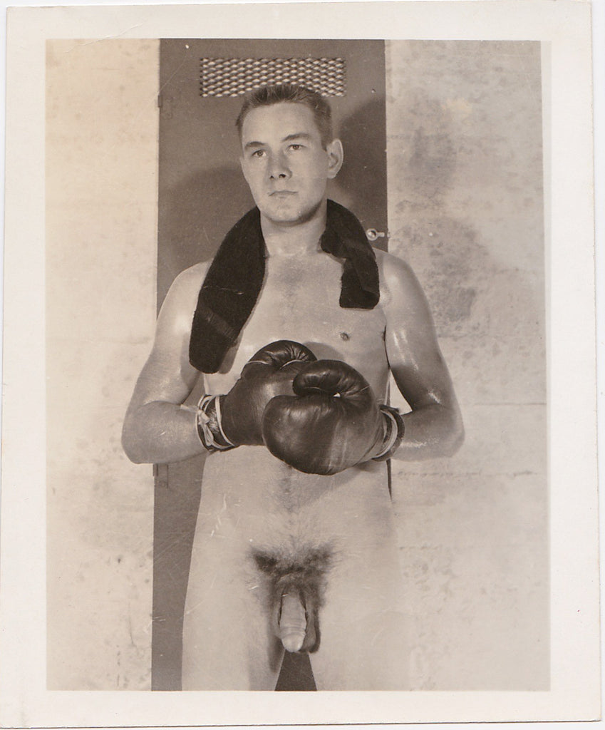 Vintage male nude wearing boxing gloves gay photo