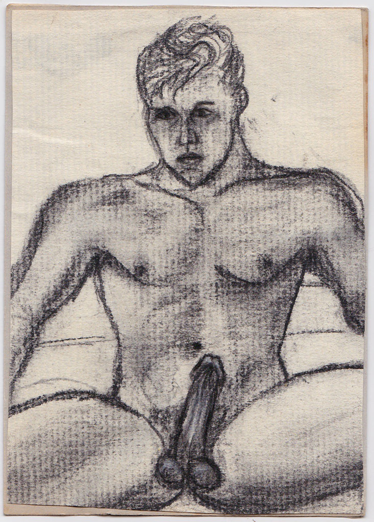 Set of three drawings by an anonymous artist depicting a male nude and men having sex.