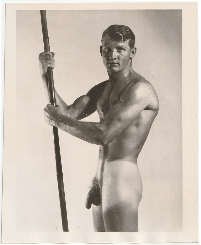 Male Nude with Pole and Basket vintage physique photo