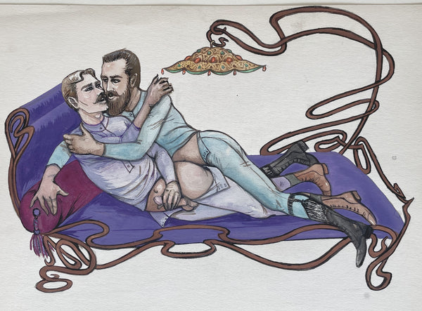 Two Men on Chaise: Fernand Niedergang gay painting c. 1960.