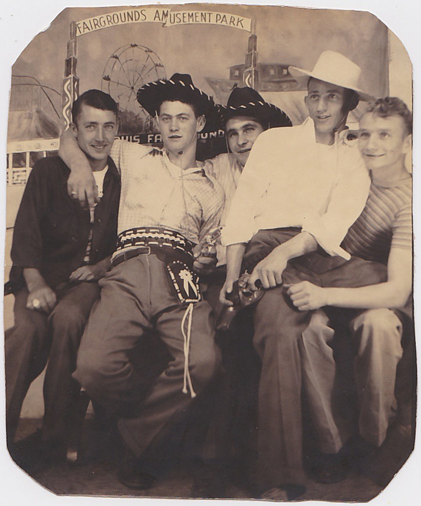 Vintage gay photo Five Affectionate Guys at Amusement Park