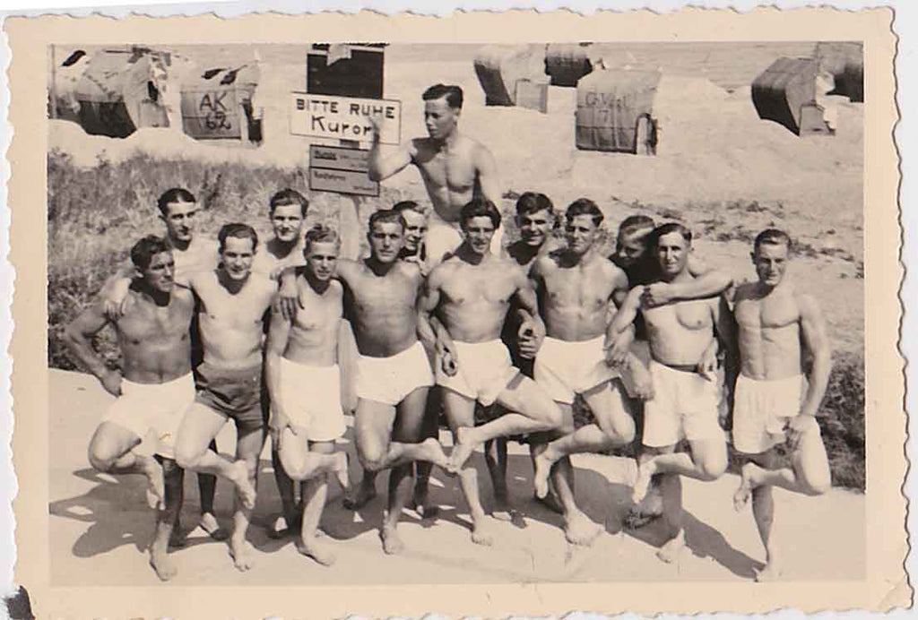 Vintage gay snapshot Guys Standing on One Leg