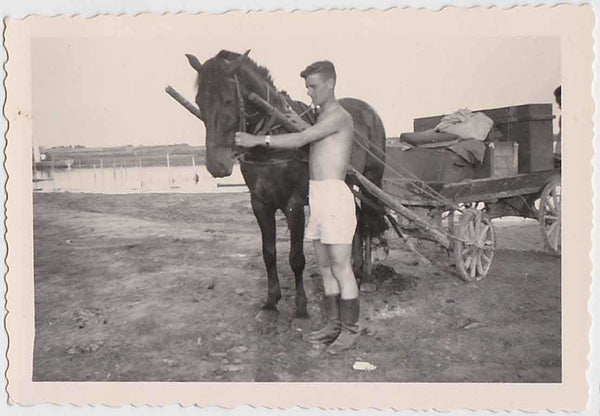 Man with Horse Drawn Wagon 1 vintage snapshot 1930s