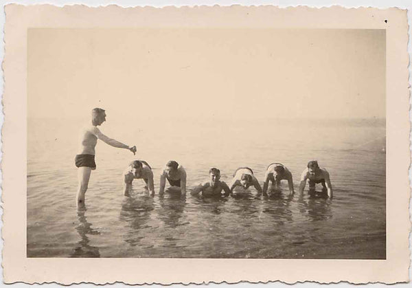 Men Doing Pushups in the Water vintage gay snapshot
