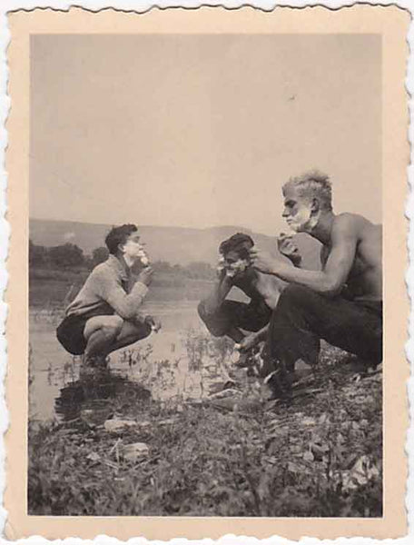 Vintage snapshot Three Men Shaving  1930s