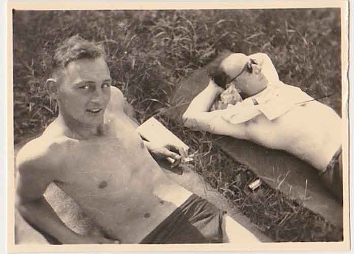 Two Men Lying on the Grass vintage snapshot