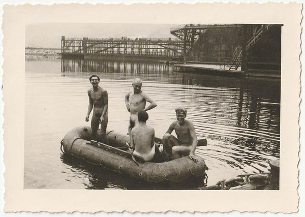 Vintage gay snapshot Four Naked Guys in a Dinghy