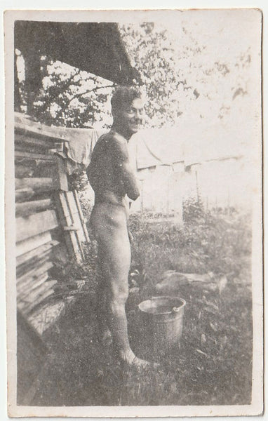 Vintage gay snapshot Naked Guy with Devilish Grin