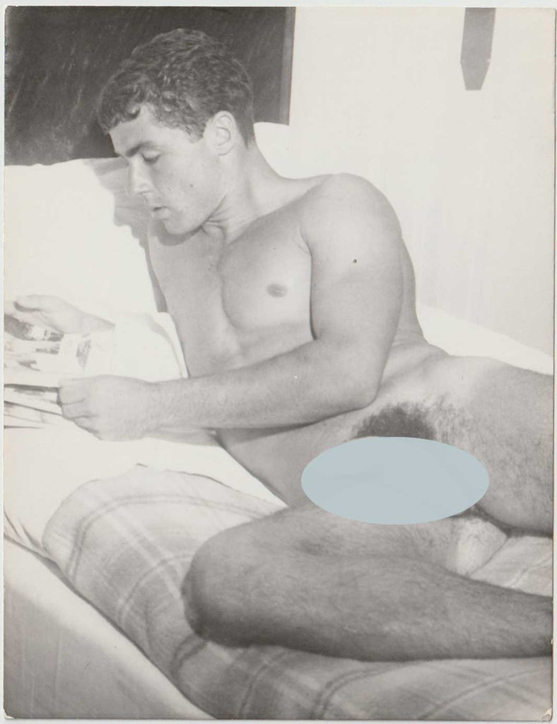 Vintage gay photo Nude Reading in Bed