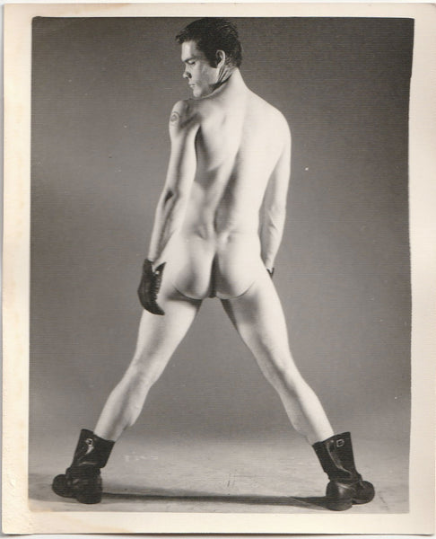 Leather Man Rear View: Kris Studio vintage gay physique photo.
