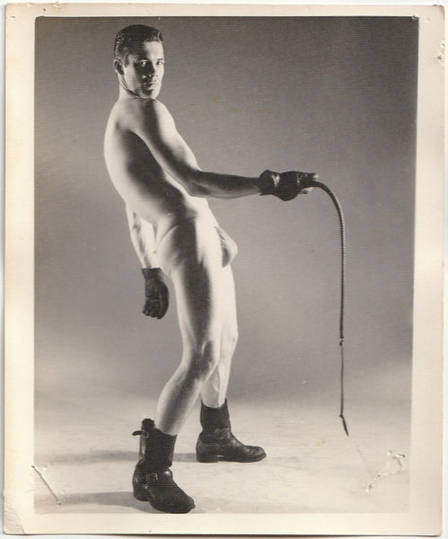 Leather Man Holding Whip: Kris Studio vintage physique photo gay