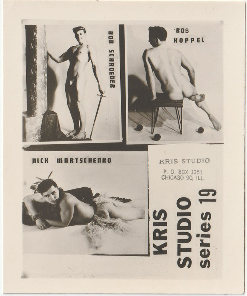 Mini catalog photo Series #19 from Kris Studio, Chicago. Features Bob Schroeder, Bob Hoppel and Rick Martschenko.