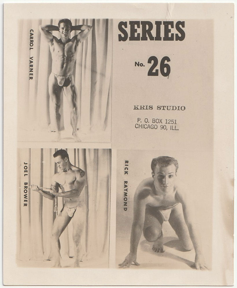 Mini catalog photo Series #26 from Kris Studio, Chicago. Features Carrol Varner, Joel Brower and Rick Raymond.