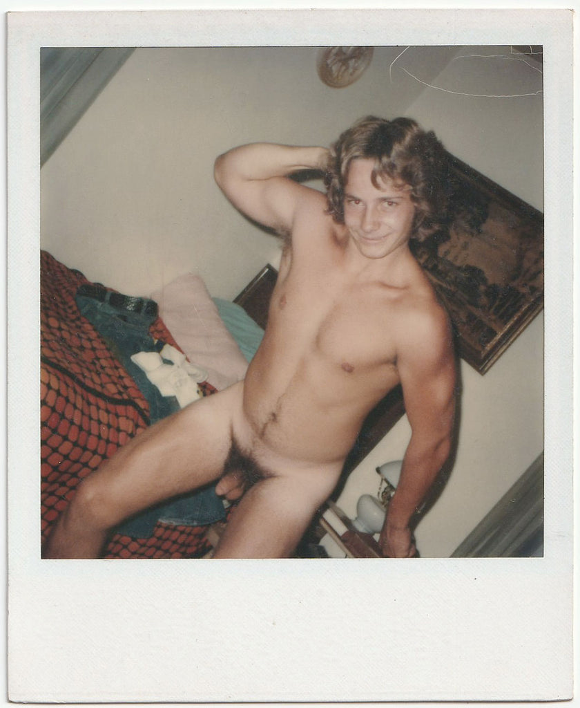 Long-haired Guy in his Bedroom vintage gay Polaroid c. 1970s