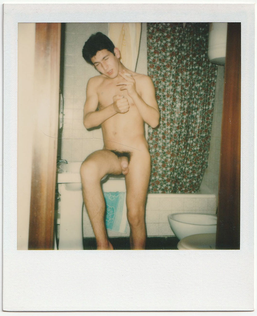 Male Nude with Leg on Bathroom Sink vintage gay color Polaroid c. 1970s.