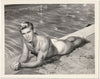 Vintage gay physique photo David Zurborg lying next to swimming pool, Bruce of LA