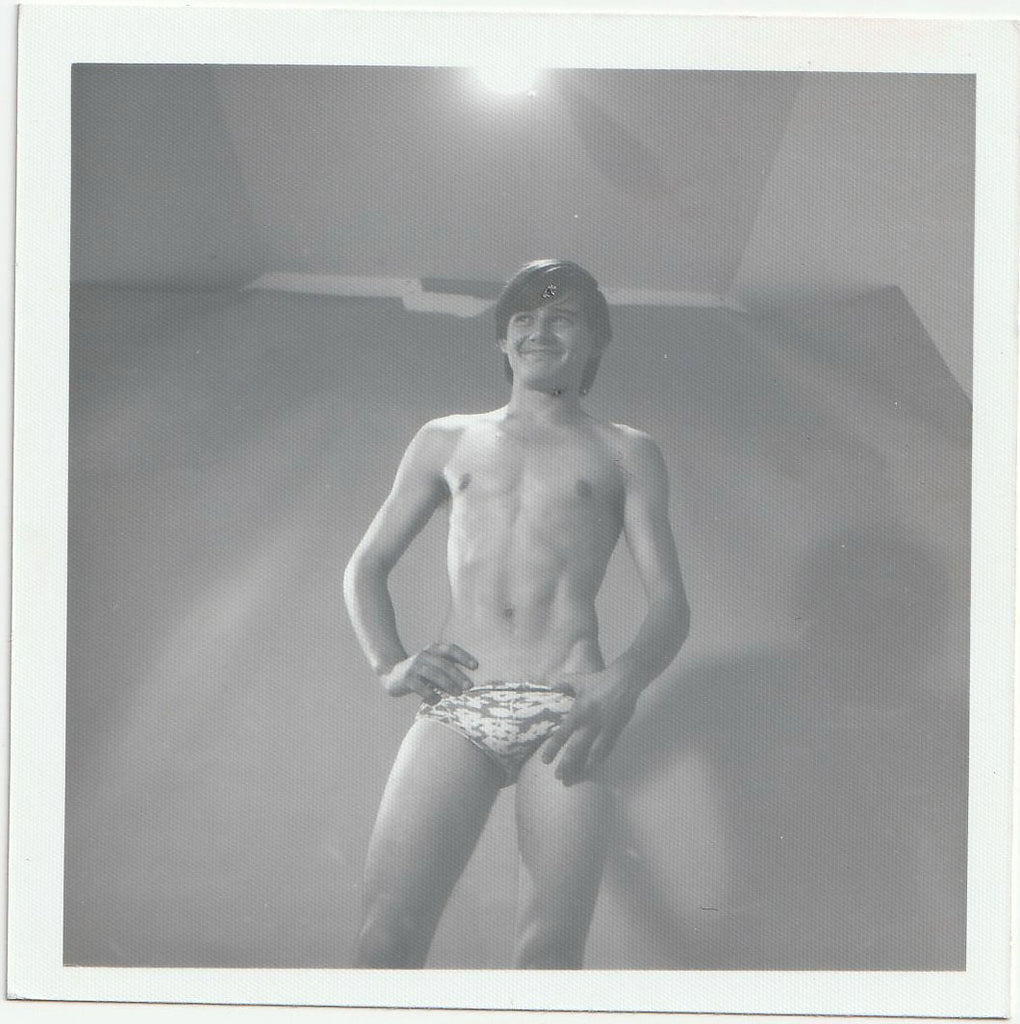 Smiling Guy with Floral Underwear vintage gay photo