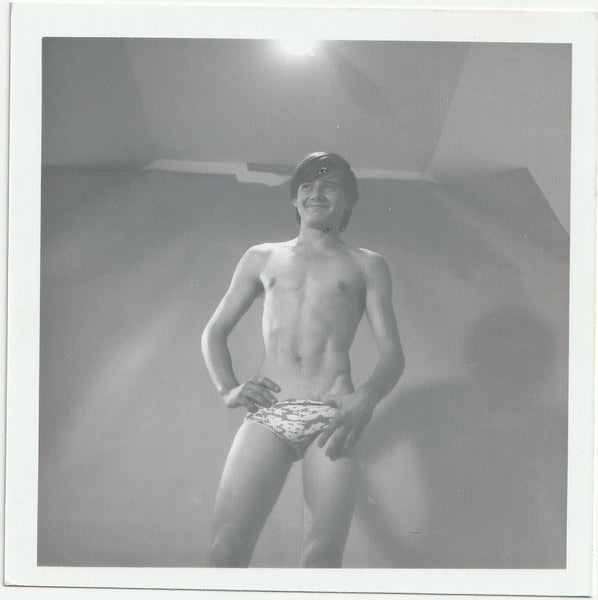 Smiling Guy with Floral Underwear vintage gay photo