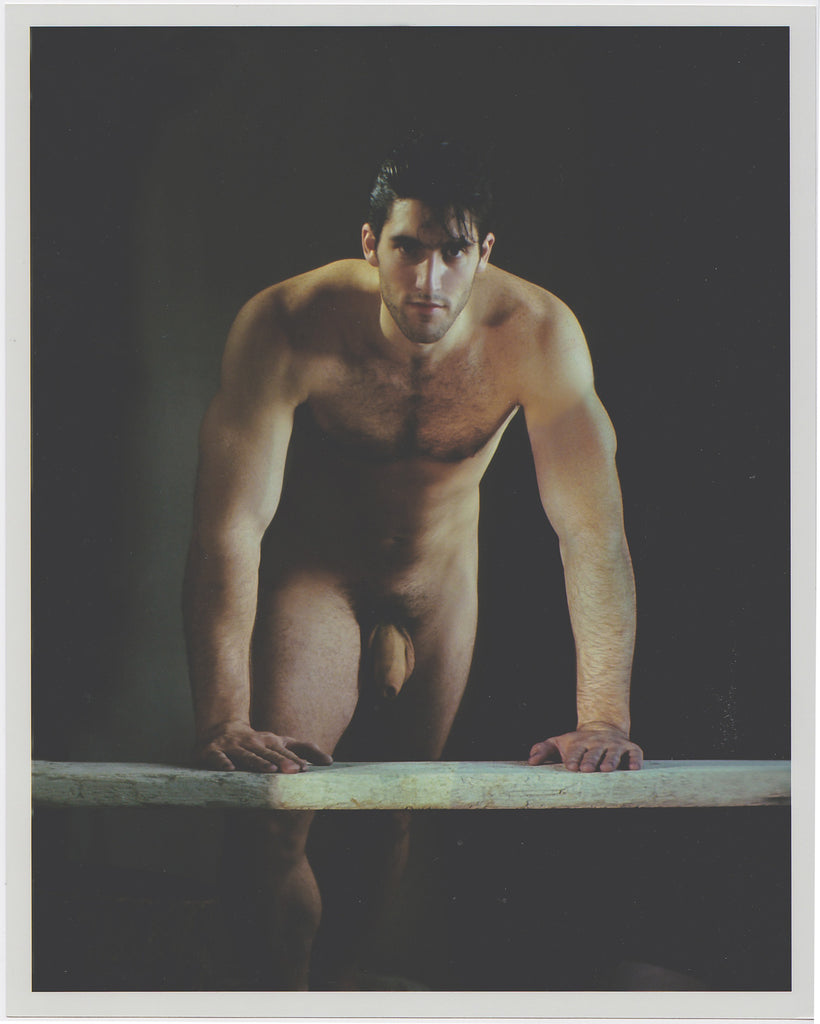 Male Nude Leaning on Bench vintage photo by Lobo Studio