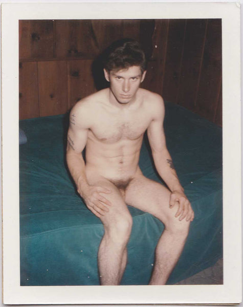 Male Nude Sitting on Bed vintage gay color Polaroid 1960s