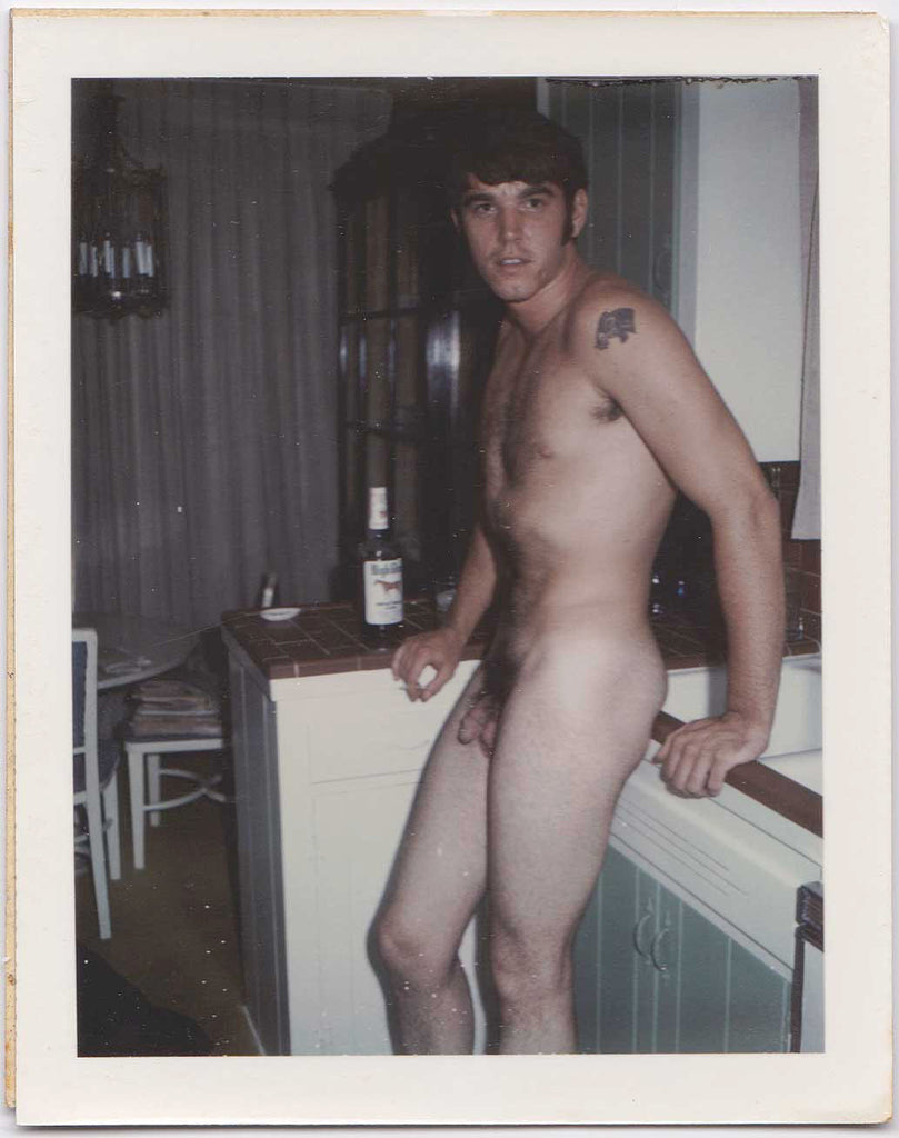 Male Nude in Kitchen vintage gay color Polaroid c. 1965.