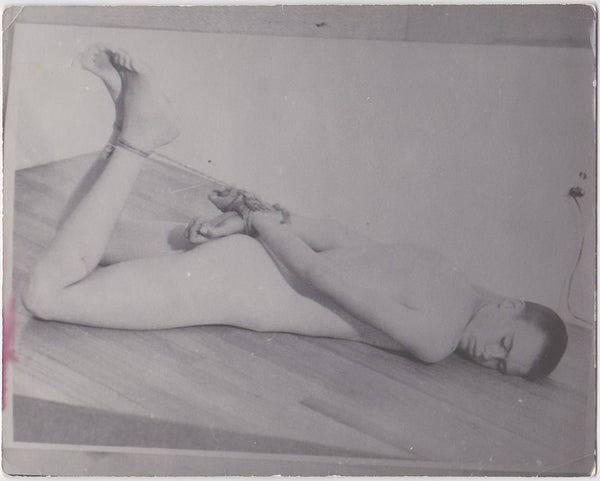 Male nude tied up on floor vintage gay photo copy print