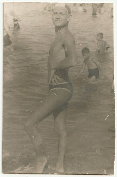Man Striking a Pose at the Beach vintage gay photo 1953.