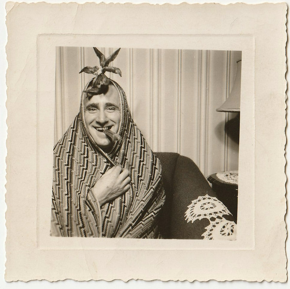 Man Wearing Afghan vintage gay snapshot