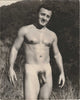 Vintage 1950s physique photo by Dave Martin. Beefy Dave Ellis squints into the sunshine. 