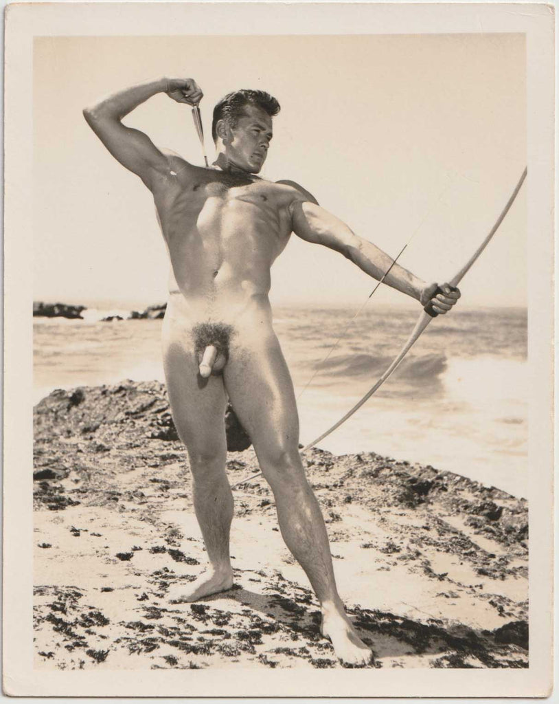 Vintage sepia gay photo Male Nude with Bow and Arrow