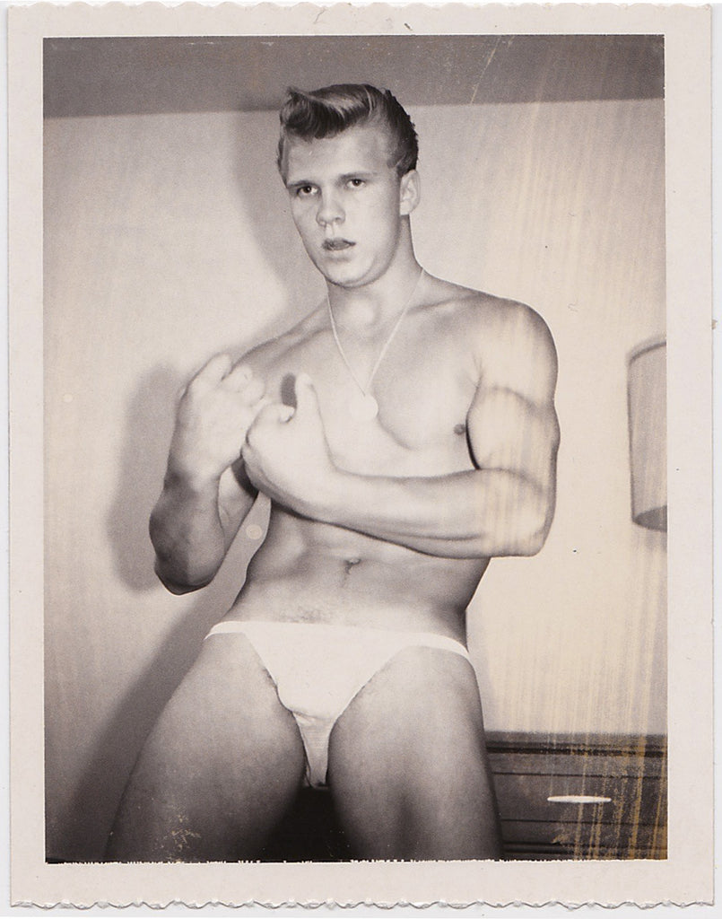 Nude Flexing in Bedroom vintage gay Polaroid