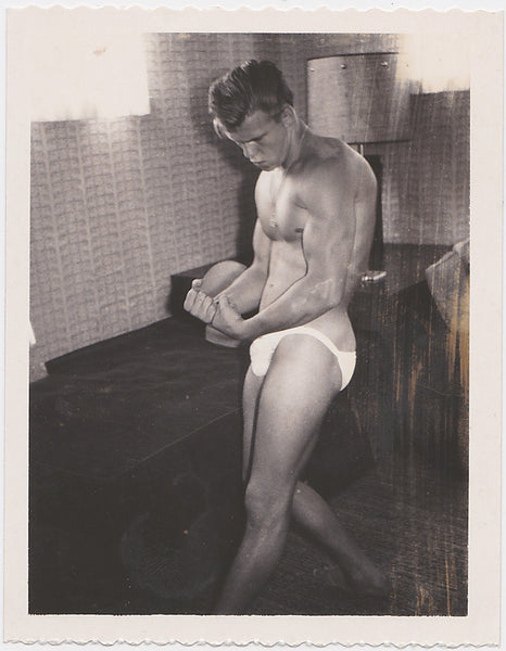 Nude Flexing in Underwear vintage gay Polaroid