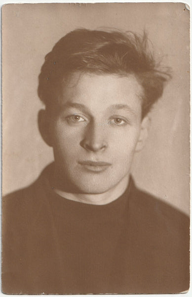 Beautiful studio portrait of a handsome young Russian man. Aug 3, 1930 Real Photo Postcard