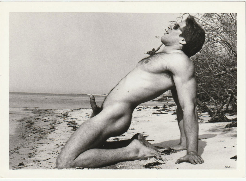 Bruce Steele Kneeling on the Beach, vintage Target Studios physique photo.