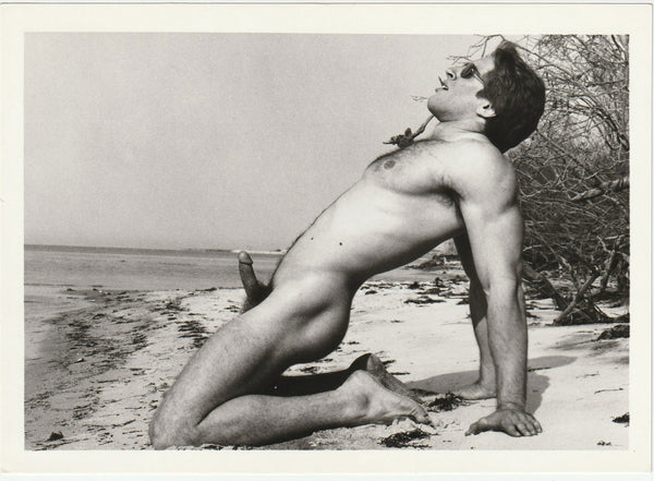 Bruce Steele Kneeling on the Beach, vintage Target Studios physique photo.