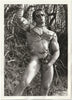 Handsome Bruce Steele stands naked in the woods. Target Studios vintage gay photo.