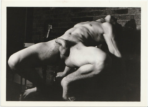 Male Nude in Unusual Position vintage Target Studios physique photo.