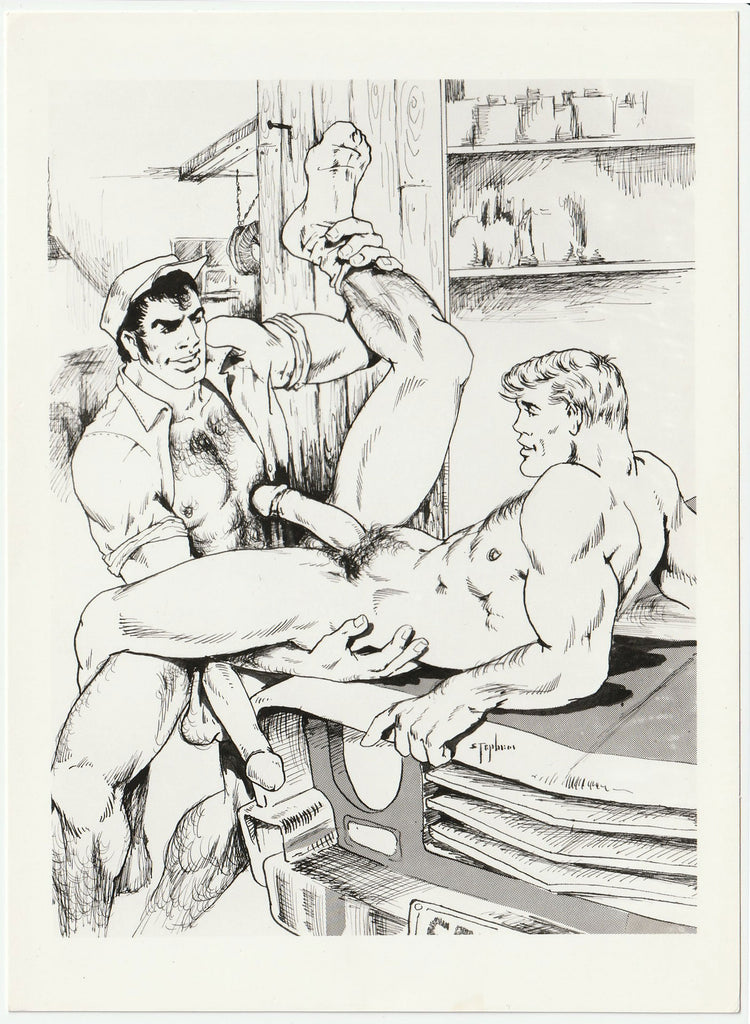 Extremely rare vintage print of an original drawing by "Stephen." Target Studios 1970s gay int.