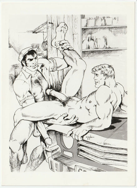 Extremely rare vintage print of an original drawing by "Stephen." Target Studios 1970s gay int.