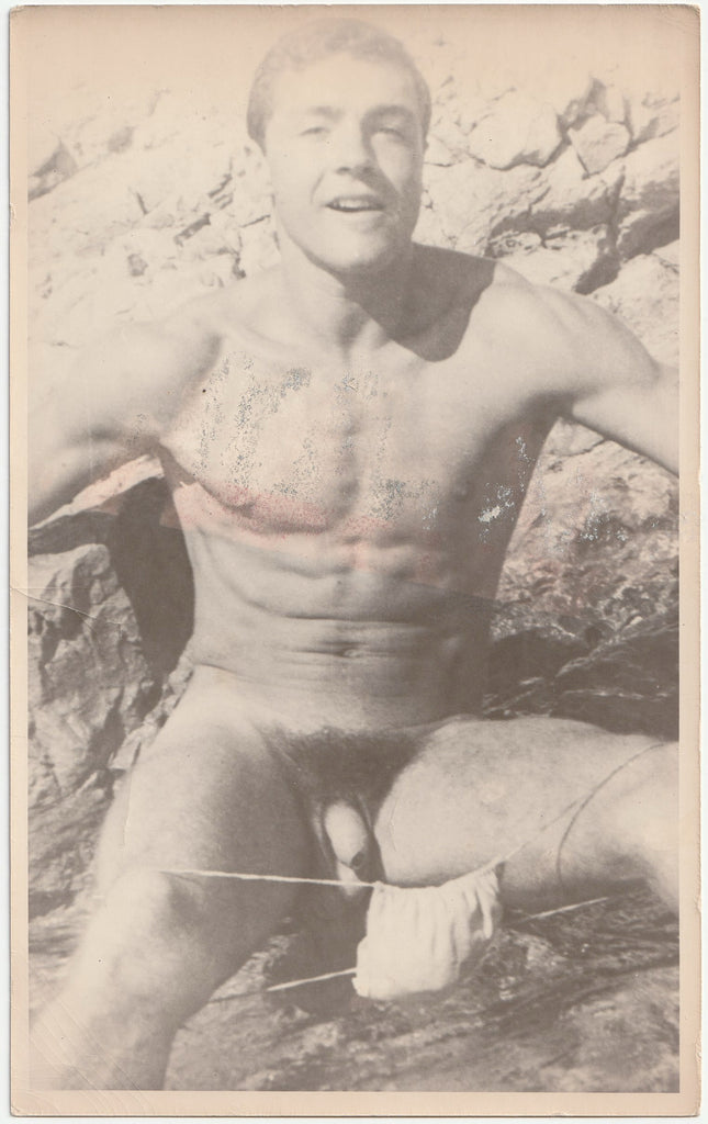 Vintage gay photo male nude Vic with Posing Strap Malfunction