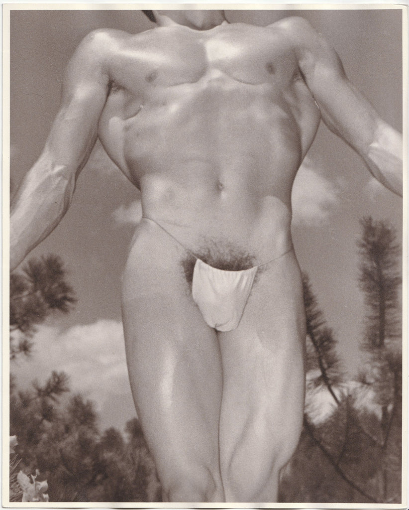Unidentified male nude in posing strap.
Vintage 8" x 10" photo with Western Photography Guild studio stamp, c. 1965