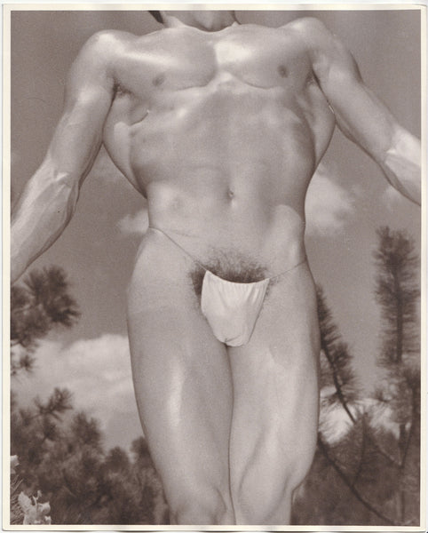 Unidentified male nude in posing strap.
Vintage 8" x 10" photo with Western Photography Guild studio stamp, c. 1965