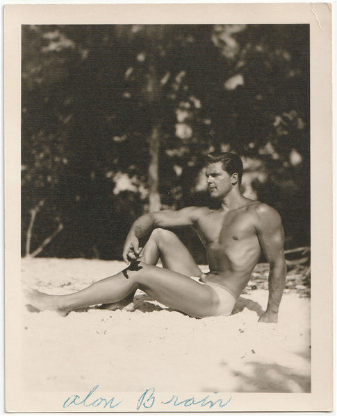 Muscular Model Posing on Beach vintage gay physique photo