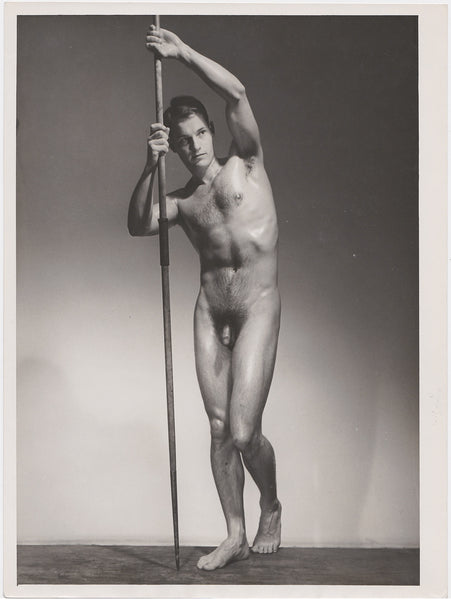 Vintage gay physique photo Male Nude with Javelin: Studio Arax
