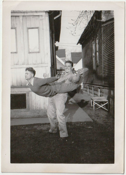 Two Backyard Acrobats vintage snapshot c. 1940.