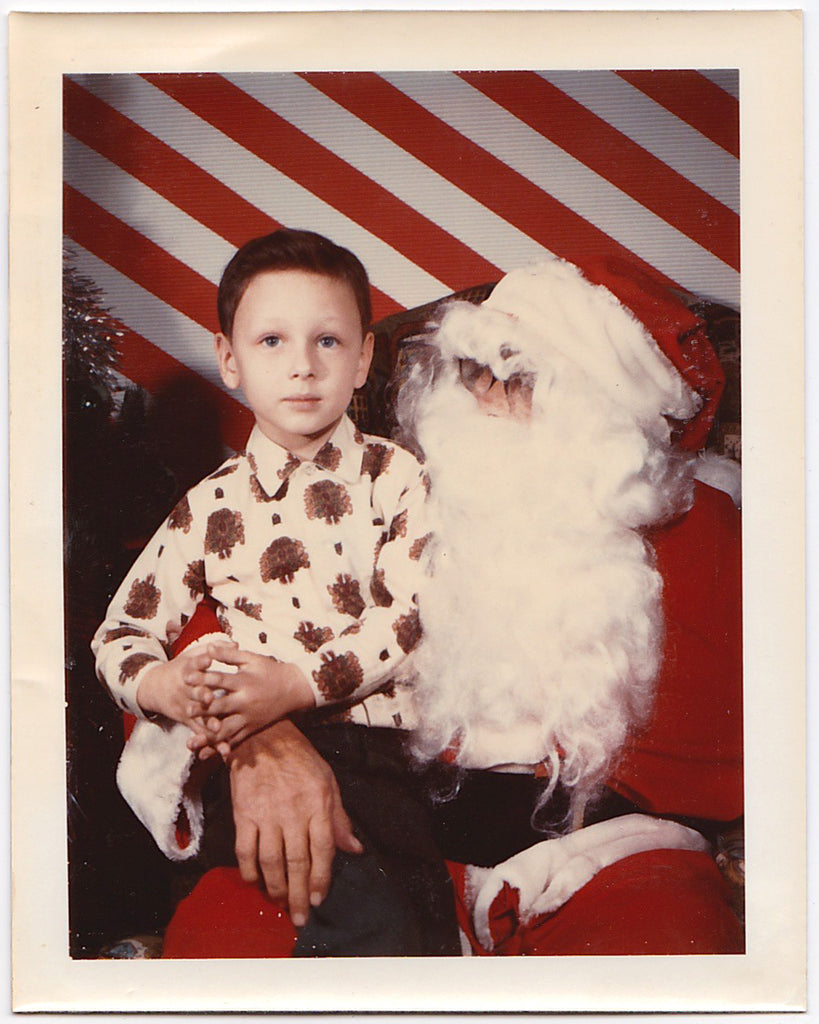 Boy with Creepy Santa vintage Polaroid