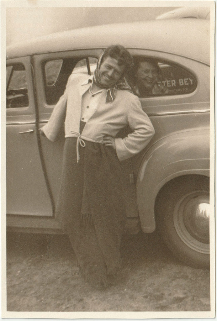 Cross-Dresser Posing Next to Car vintage gay photo