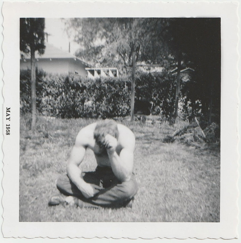 Dejected Muscle Guy vintage gay snapshot 1958.