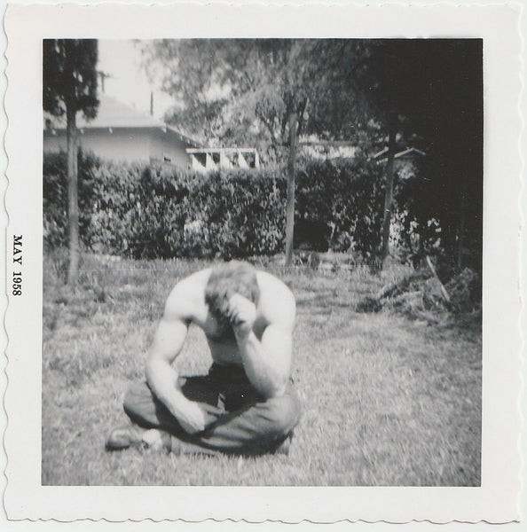 Dejected Muscle Guy vintage gay snapshot 1958.